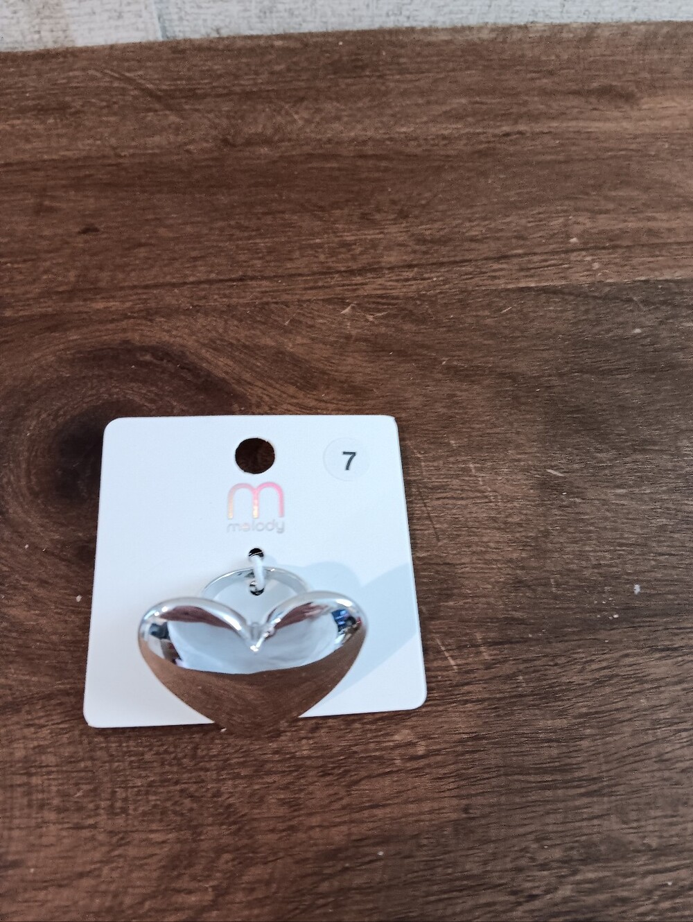 Melody Silver Big Heart Ring Size 7